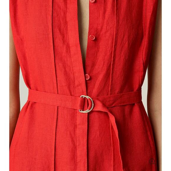 J. Crew Belted  Pleated Seemed Sleeveless Linen Midi Dress Sz XS # - Picture 3 of 4